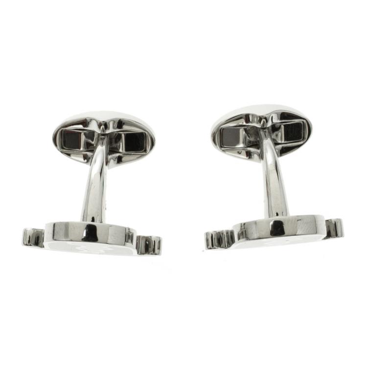 Pre Owned Burberry Black & White Enamel Silver Tone Cufflinks