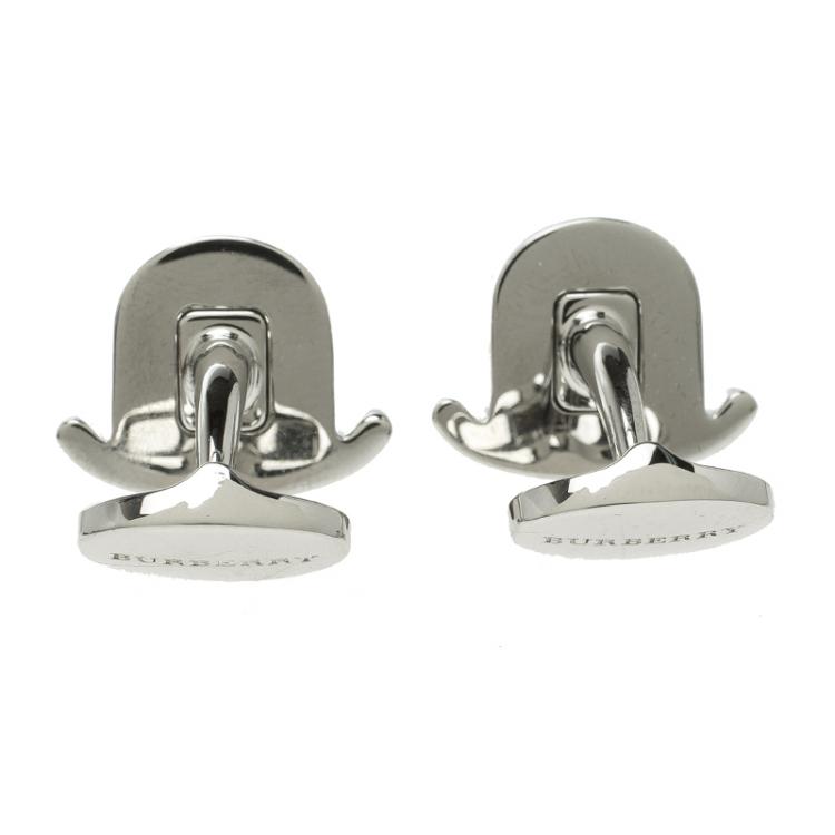 Pre Owned Burberry Black & White Enamel Silver Tone Cufflinks