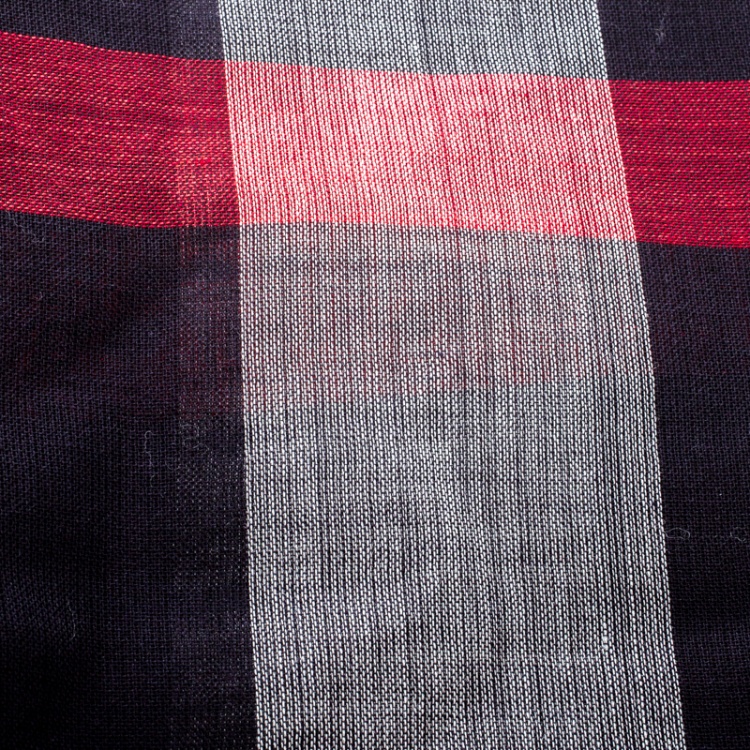 Pre Owned Burberry Navy Blue Wool and Silk Checked Fringed Edge Gauze Scarf