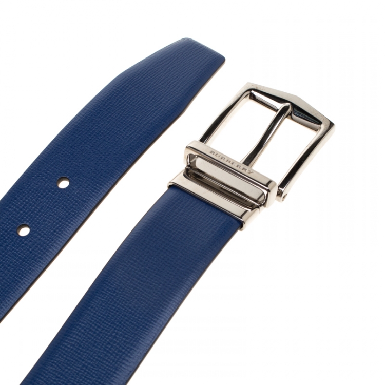 Pre Owned Burberry Blue Leather Reversible Belt 105cm