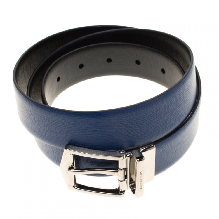 Pre Owned Burberry Blue Leather Reversible Belt 105cm