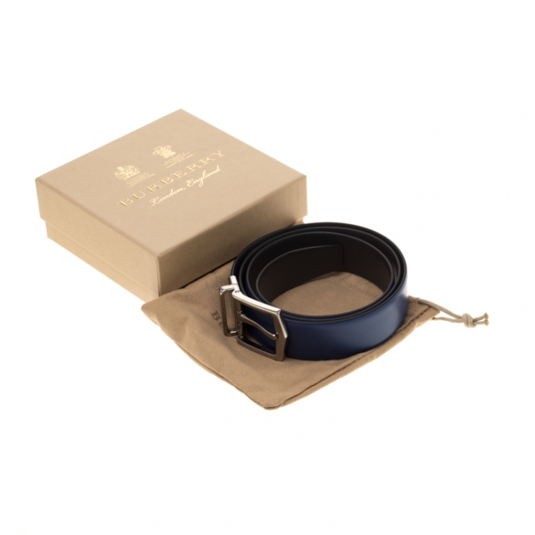 Pre Owned Burberry Blue Leather Reversible Belt 105cm