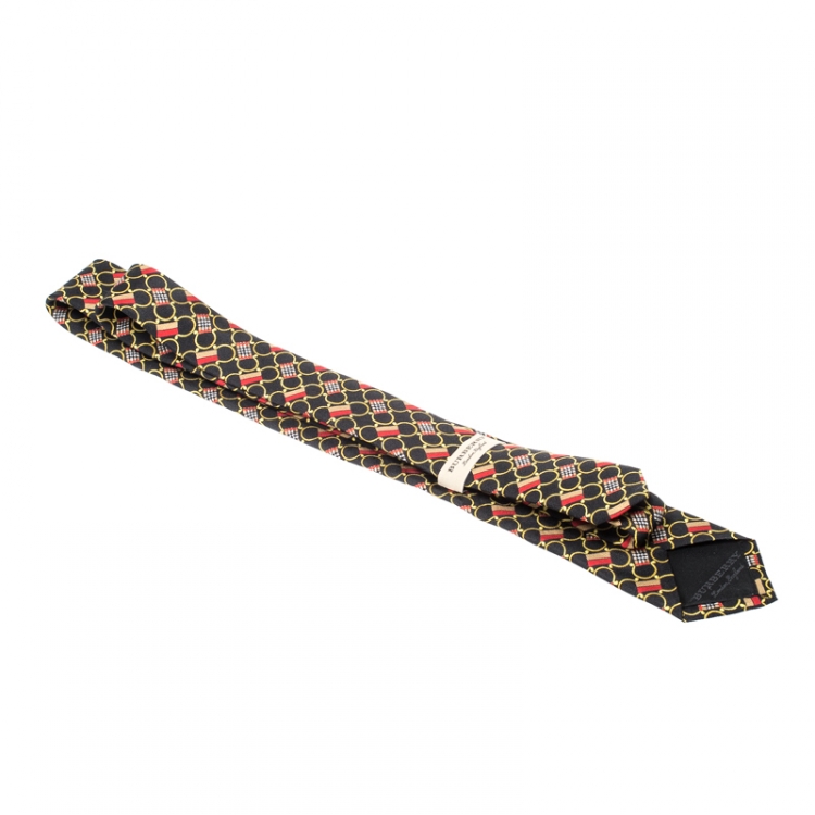 Pre Owned Burberry London Black Archive Scarf Print Silk Slim Tie