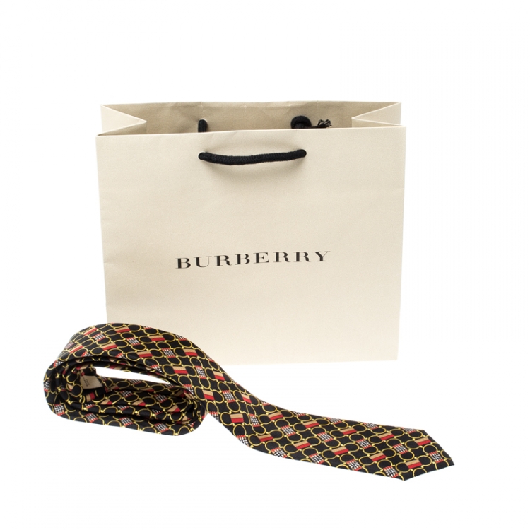 Pre Owned Burberry London Black Archive Scarf Print Silk Slim Tie