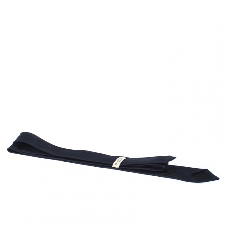 Pre Owned Burberry London Navy Blue Tonal House Check Silk Stanfield Slim Tie