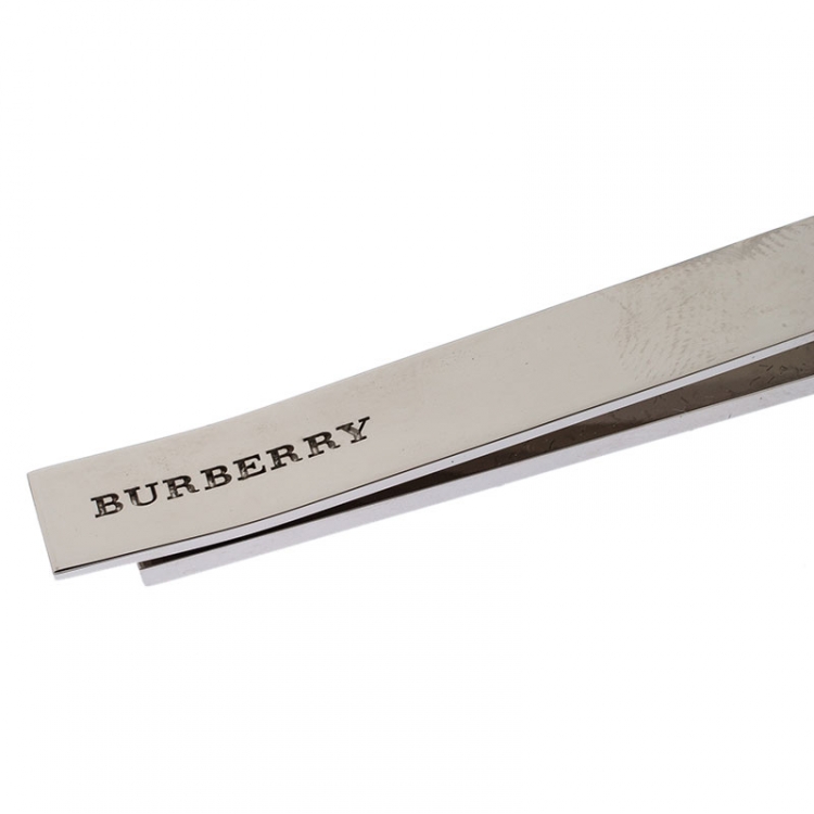 Pre Owned Burberry Silver Tone Mother of Pearl Inlay Tie Bar