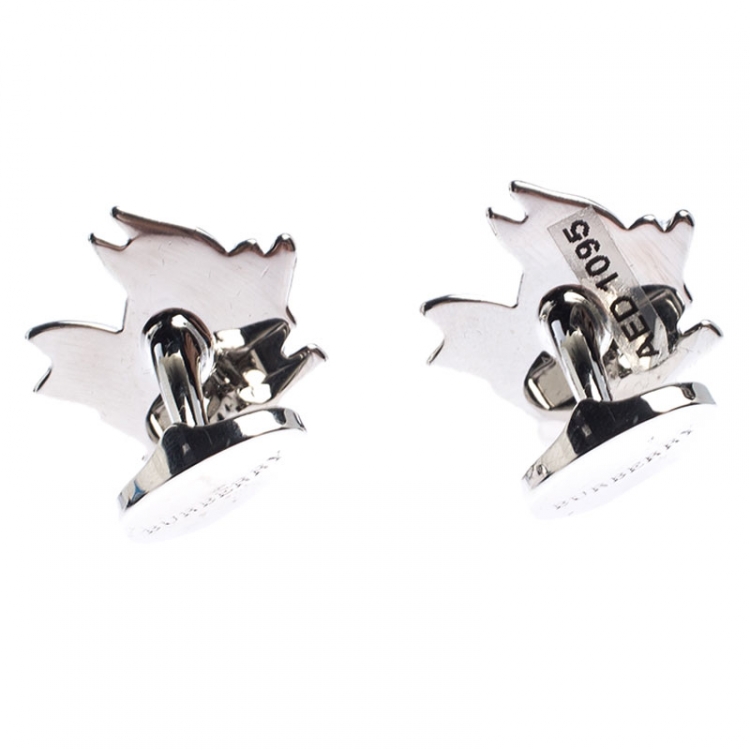 Pre Owned Burberry Hare Enamel Silver Tone Cufflinks 