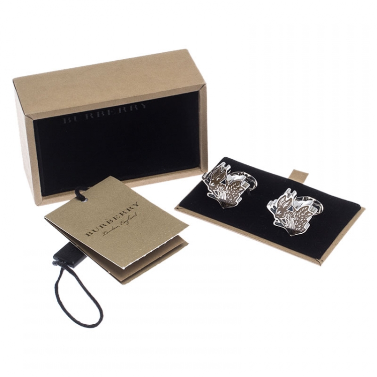 Pre Owned Burberry Hare Enamel Silver Tone Cufflinks 