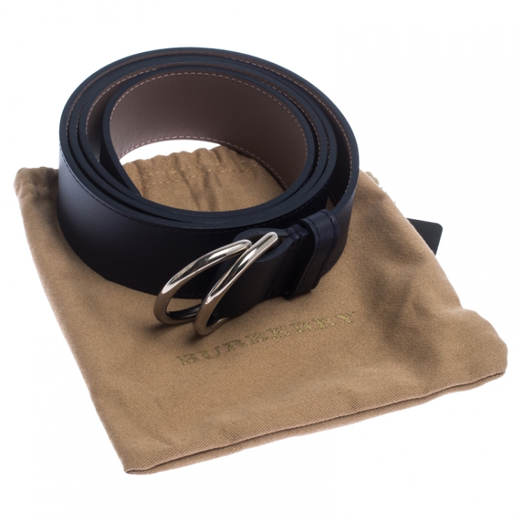 Pre Owned Burberry Navy Blue/Beige Leather D'Ring Buckle Belt 120CM