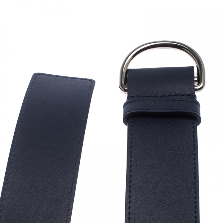 Pre Owned Burberry Navy Blue/Beige Leather D'Ring Buckle Belt 120CM
