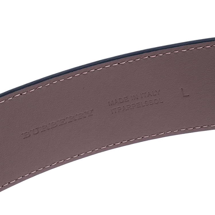 Pre Owned Burberry Navy Blue/Beige Leather D'Ring Buckle Belt 120CM