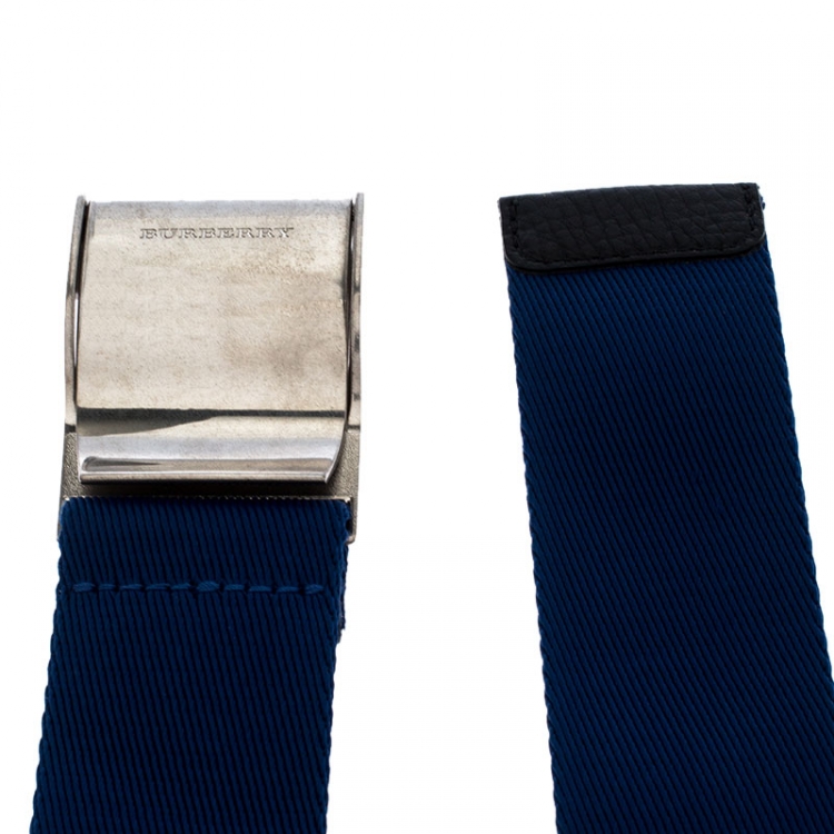 Pre Owned Burberry Blue Canvas Zach Buckle Belt 125 CM