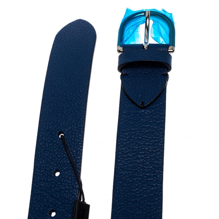 Pre Owned Burberry Blue Leather Alex Buckle Belt 85CM