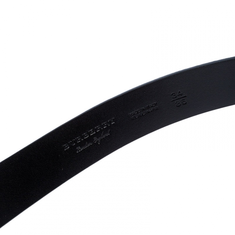 Pre Owned Burberry Blue Leather Alex Buckle Belt 85CM