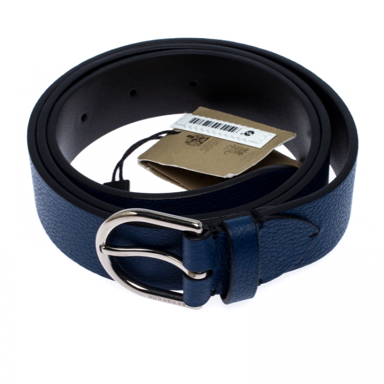 Pre Owned Burberry Navy Blue Leather Alex Buckle Belt 105CM