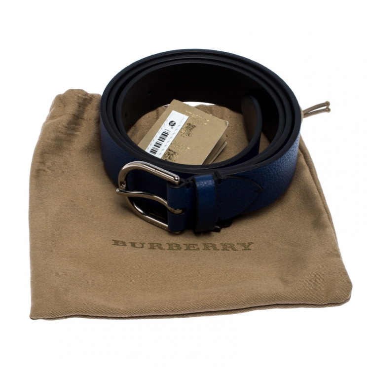 Pre Owned Burberry Navy Blue Leather Alex Buckle Belt 105CM