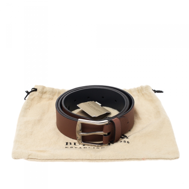 Pre Owned Burberry Russet Brown Leather Gray 35 Belt 90CM