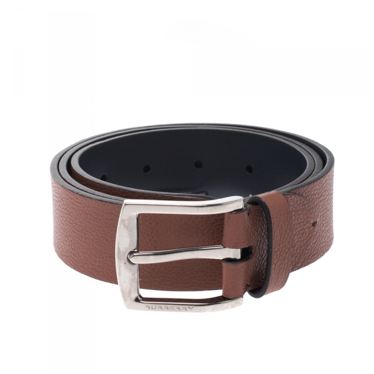Pre Owned Burberry Russet Brown Leather Gray 35 Belt 90CM