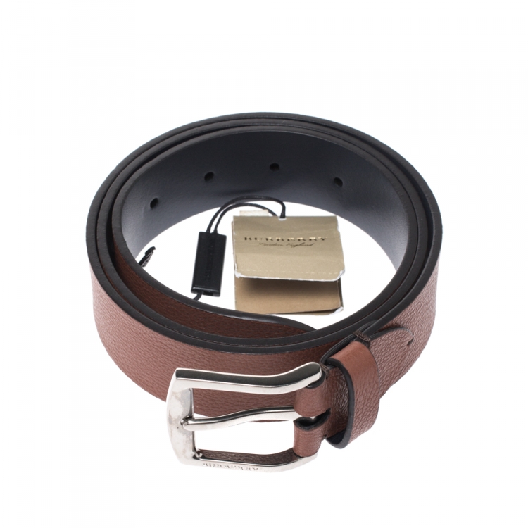 Pre Owned Burberry Russet Brown Leather Gray 35 Belt 90CM