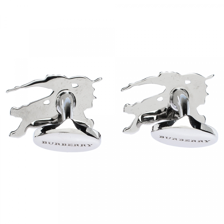 Pre Owned Burberry Equestrian Knight Silver Tone Cufflinks