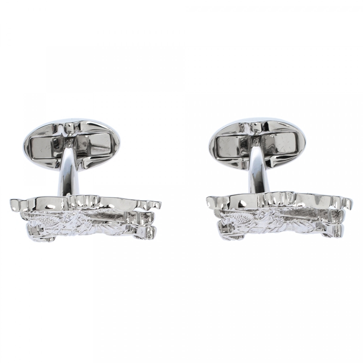 Pre Owned Burberry Equestrian Knight Silver Tone Cufflinks