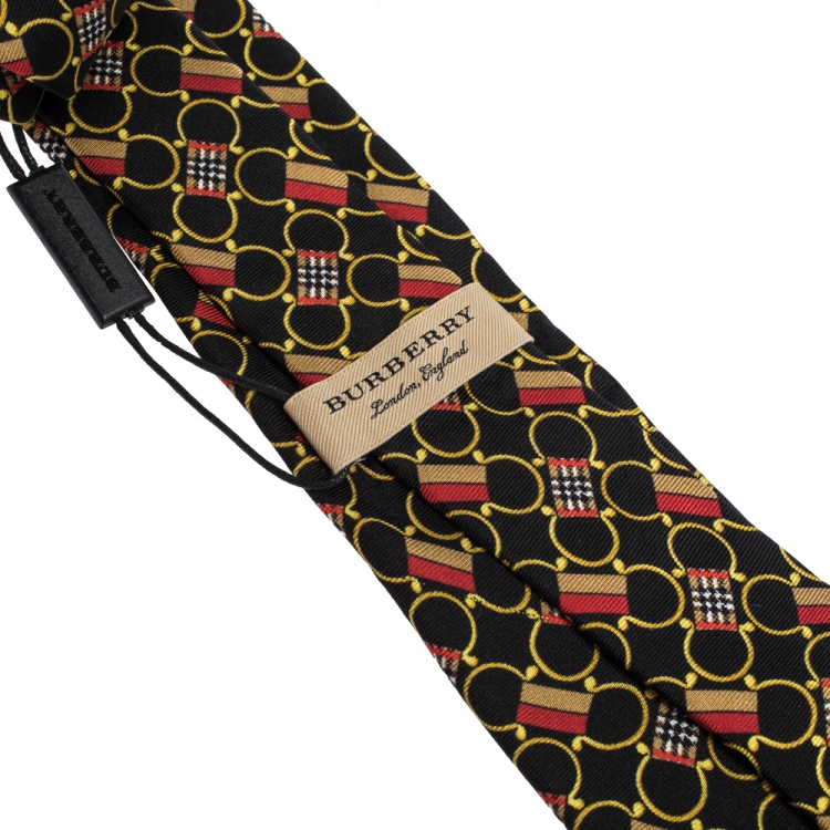 Pre Owned Burberry Black Archive Scarf Print Silk Slim Tie