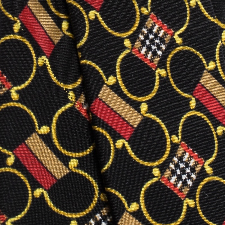 Pre Owned Burberry Black Archive Scarf Print Silk Slim Tie