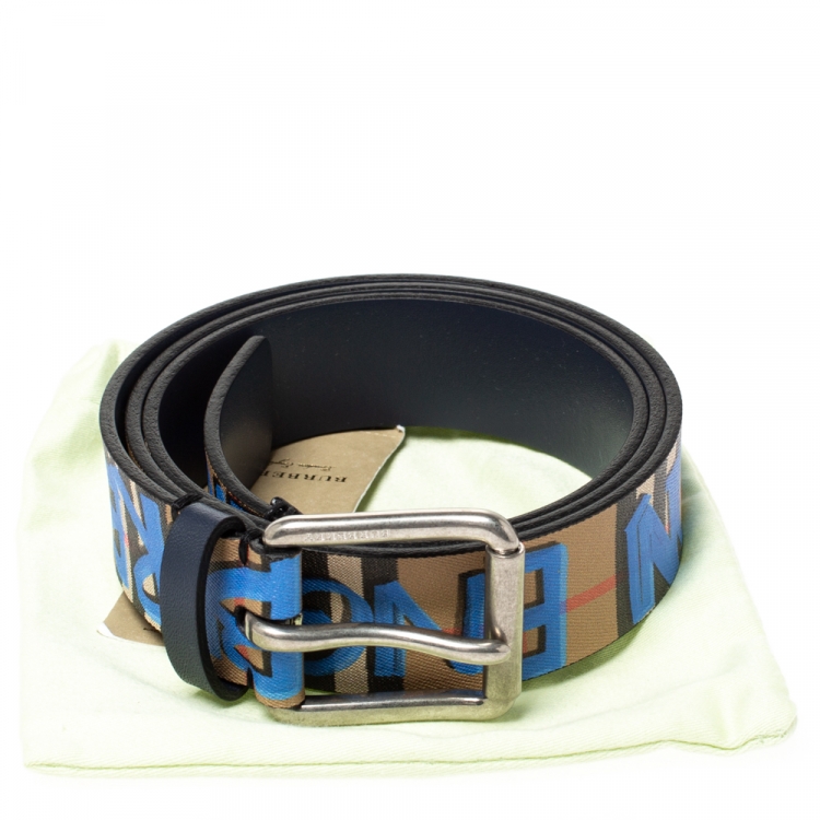 Pre Owned Burberry Multicolor Graffiti Print Check Coated Canvas Belt 105CM