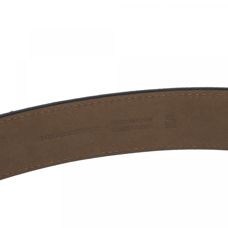 Pre Owned Burberry Black Topstitched Leather Buckle Belt 105CM