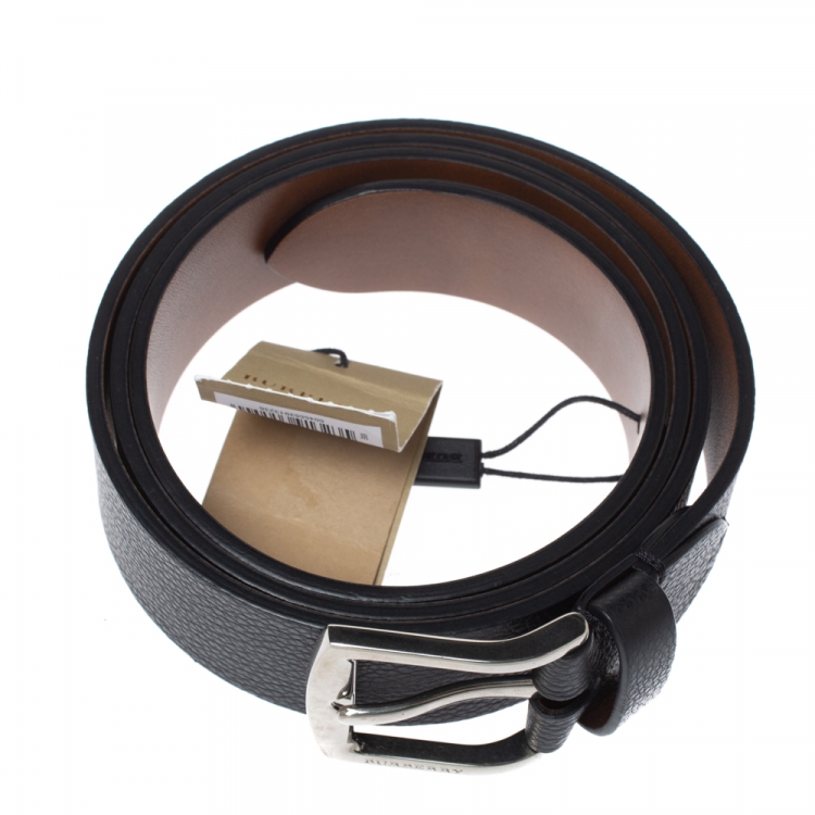 Pre Owned Burberry Black Leather Joe Buckle Belt 105CM