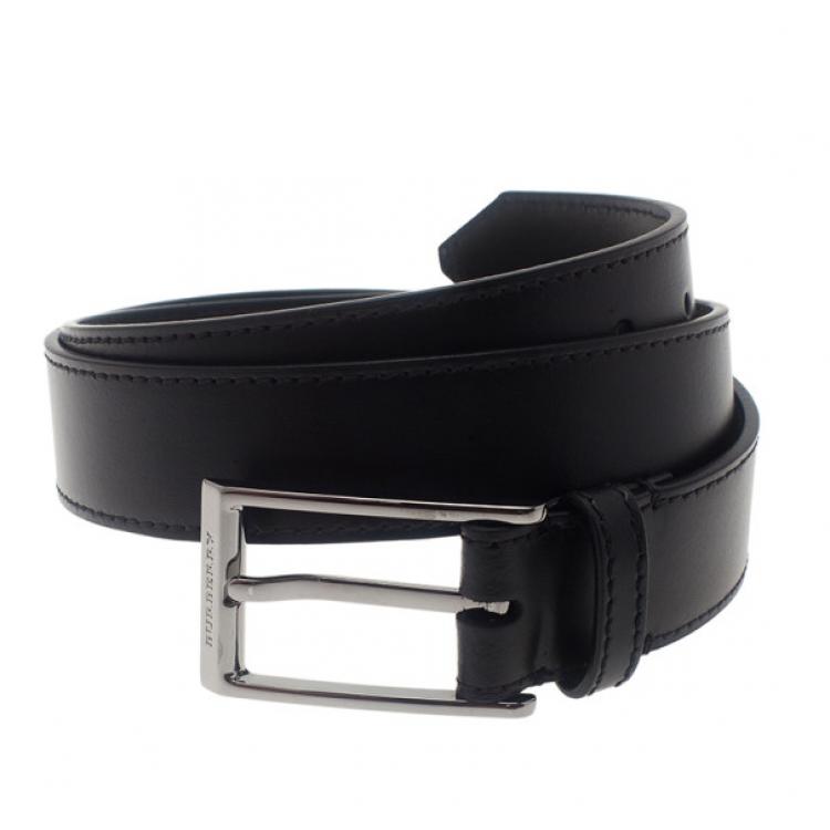Pre Owned Burberry Black Leather Belt 85CM