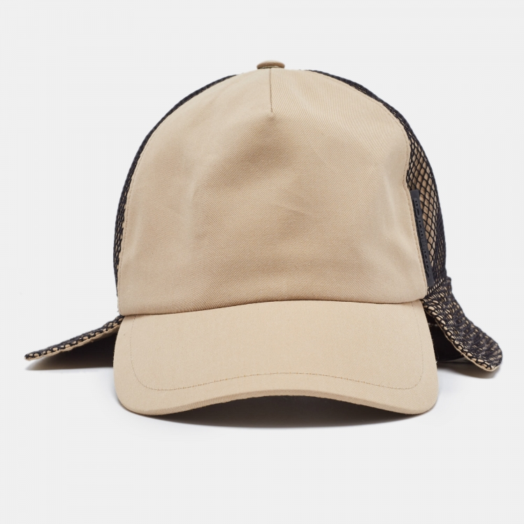 Pre Owned Burberry Beige Cotton & Mesh Trucker Bucket Hat M