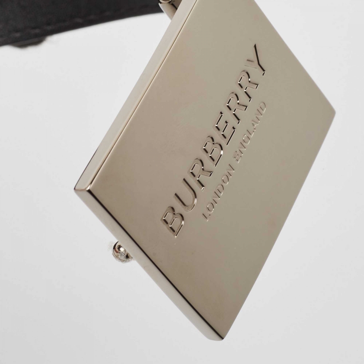 Pre Owned Burberry Blue/Black London Check Coated Canvas and Leather Ble Plague Reversible Belt 85 CM