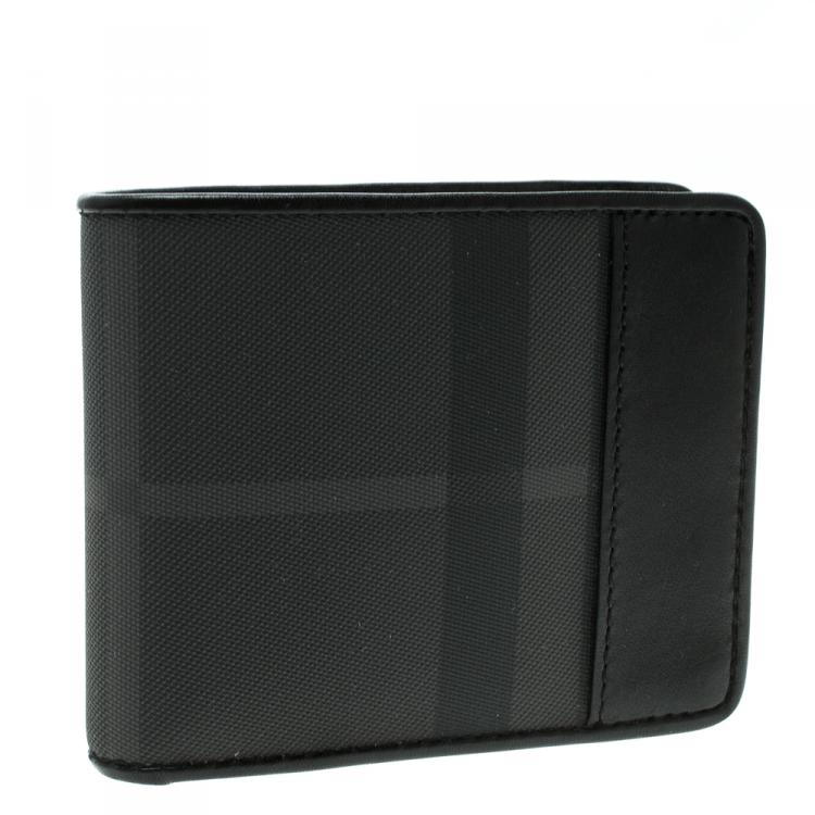 Pre Owned Burberry Black Beat Check Coated Canvas Bifold Wallet