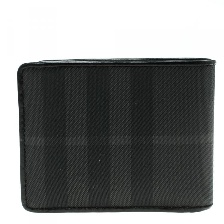 Pre Owned Burberry Black Beat Check Coated Canvas Bifold Wallet