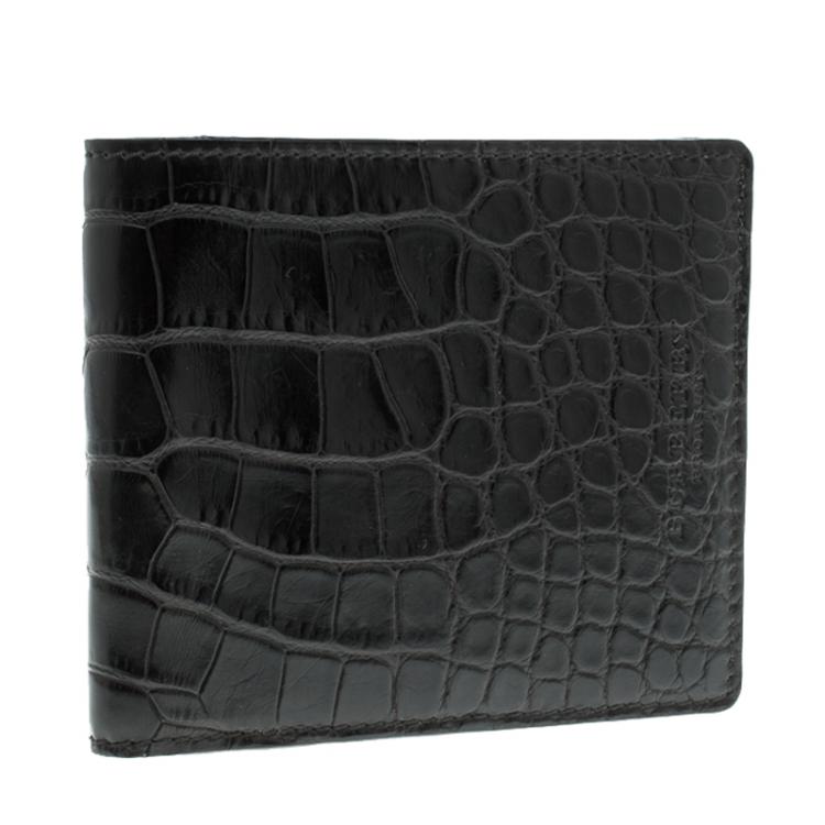 Pre Owned Burberry Black Alligator Bifold Wallet