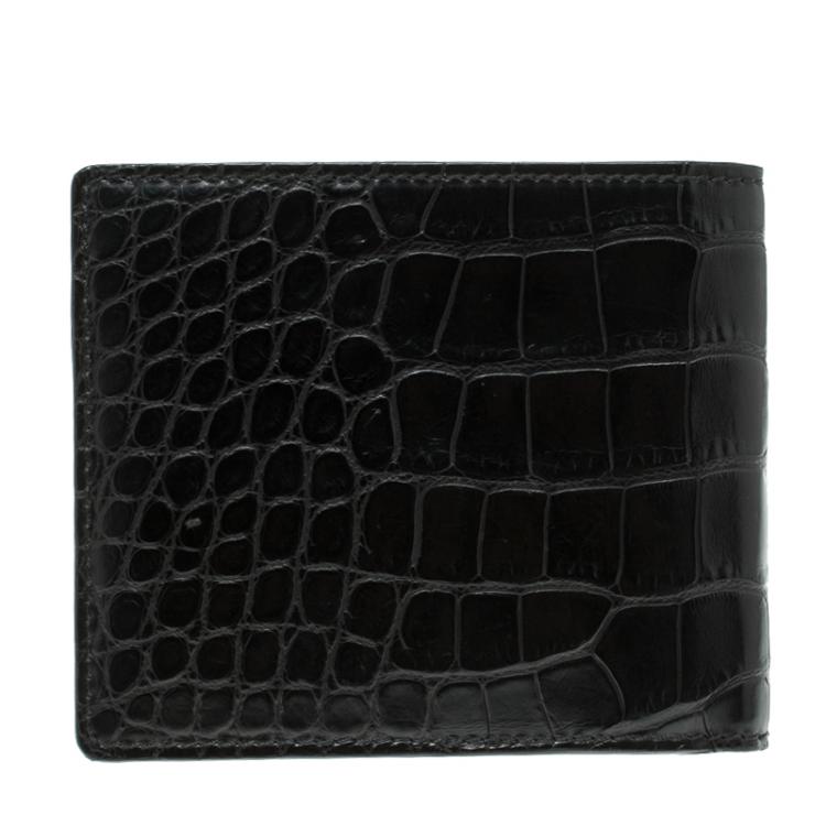 Pre Owned Burberry Black Alligator Bifold Wallet