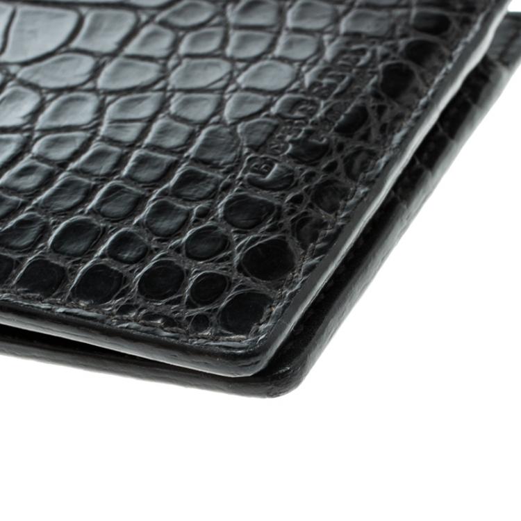 Pre Owned Burberry Black Alligator Bifold Wallet