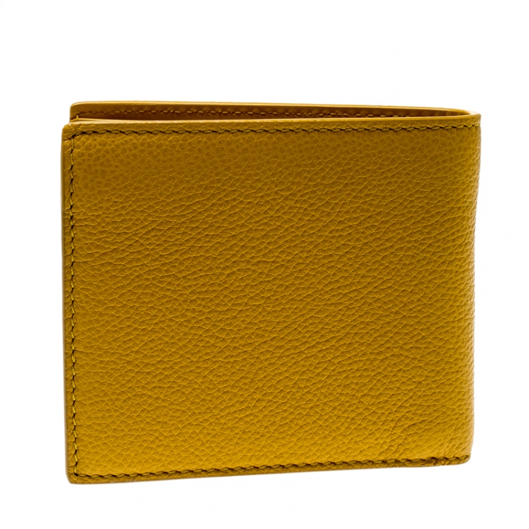 Pre Owned Burberry Yellow Leather Bifold Wallet