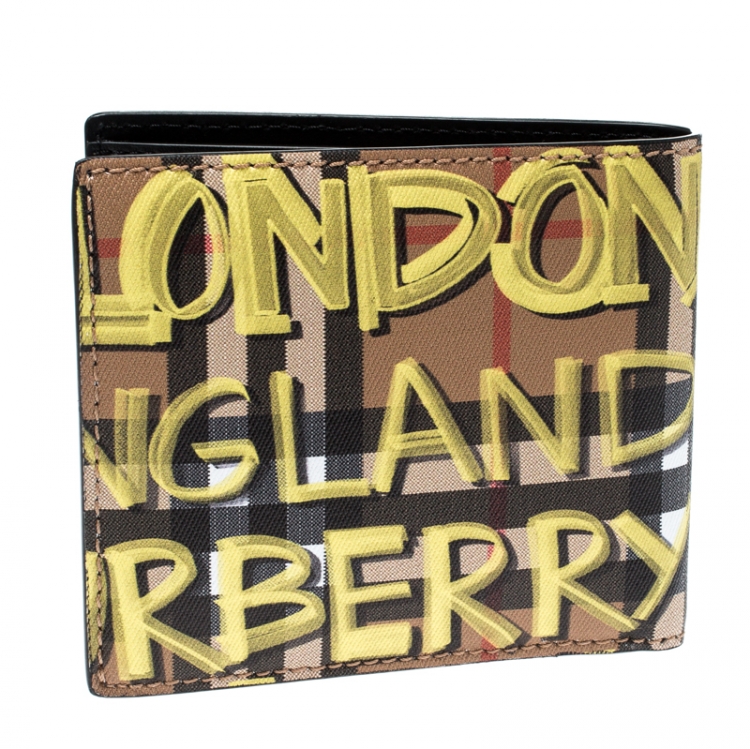 Pre Owned Burberry Multicolor Graffiti Print Vintage Check Coated Canvas Bifold Wallet