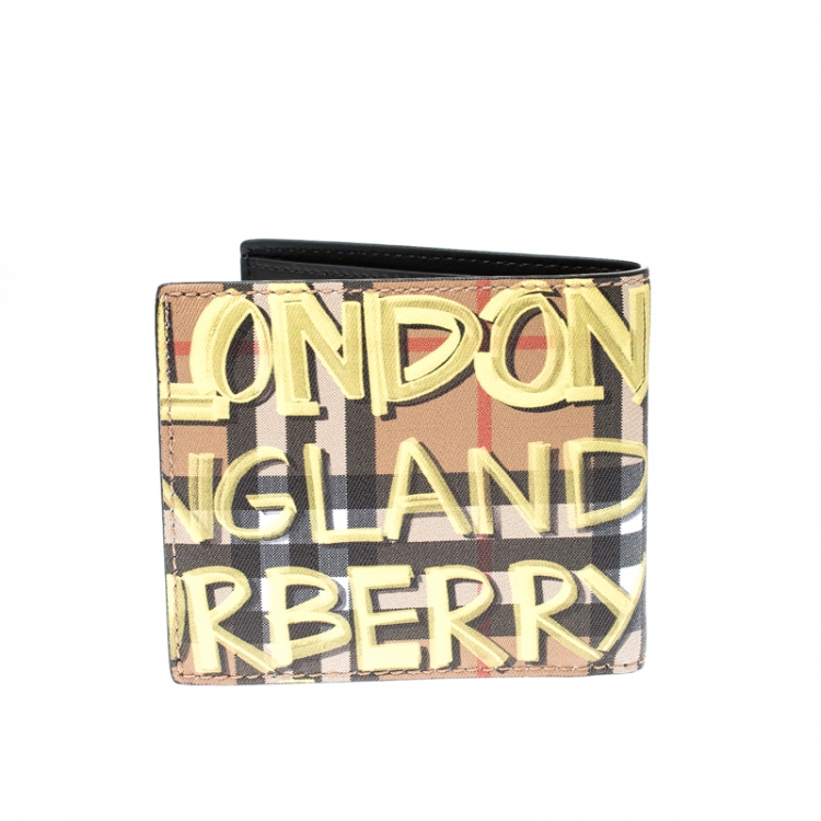 Pre Owned Burberry Multicolor Graffiti Print Check Leather Bifold Wallet