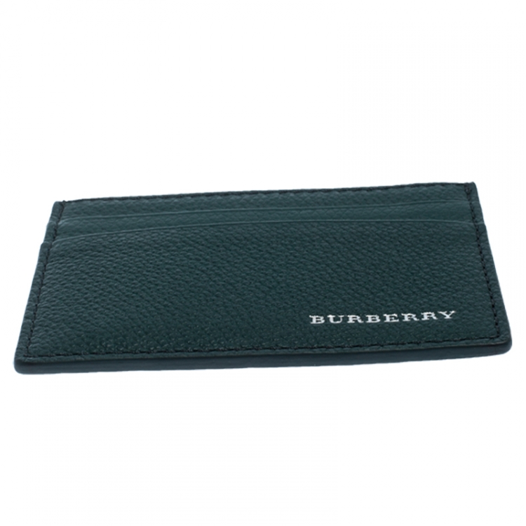 Pre Owned Burberry Green Leather Card Holder
