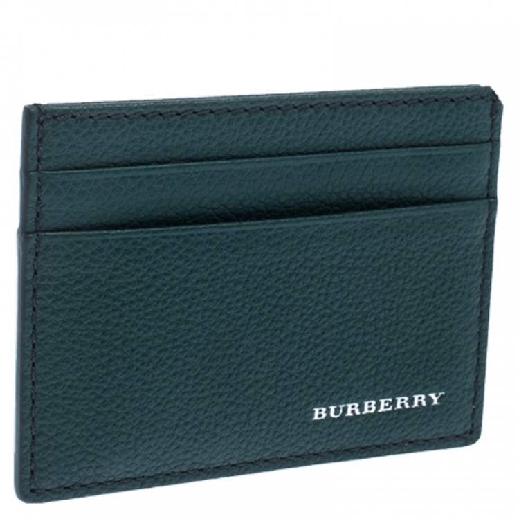 Pre Owned Burberry Green Leather Card Holder