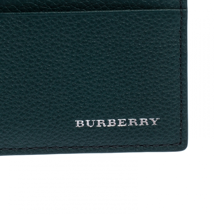 Pre Owned Burberry Green Leather Card Holder