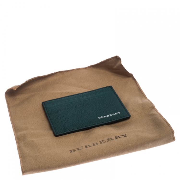 Pre Owned Burberry Green Leather Card Holder