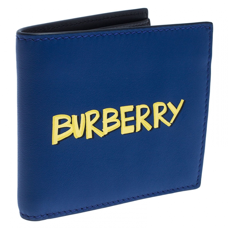 Pre Owned Burberry Blue Leather Bifold Wallet