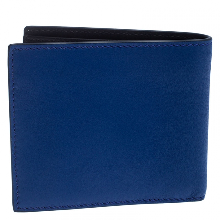 Pre Owned Burberry Blue Leather Bifold Wallet