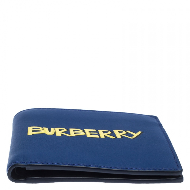 Pre Owned Burberry Blue Leather Bifold Wallet