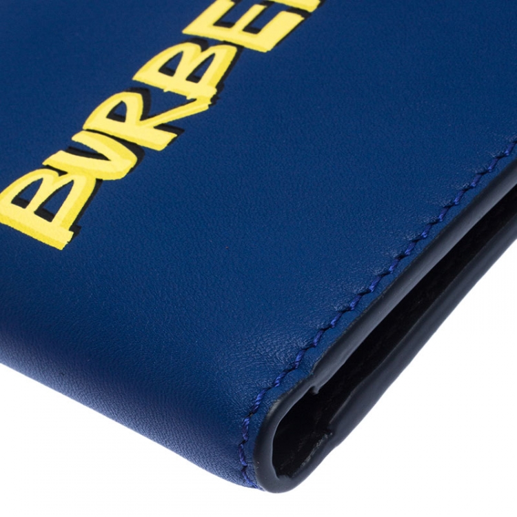 Pre Owned Burberry Blue Leather Bifold Wallet