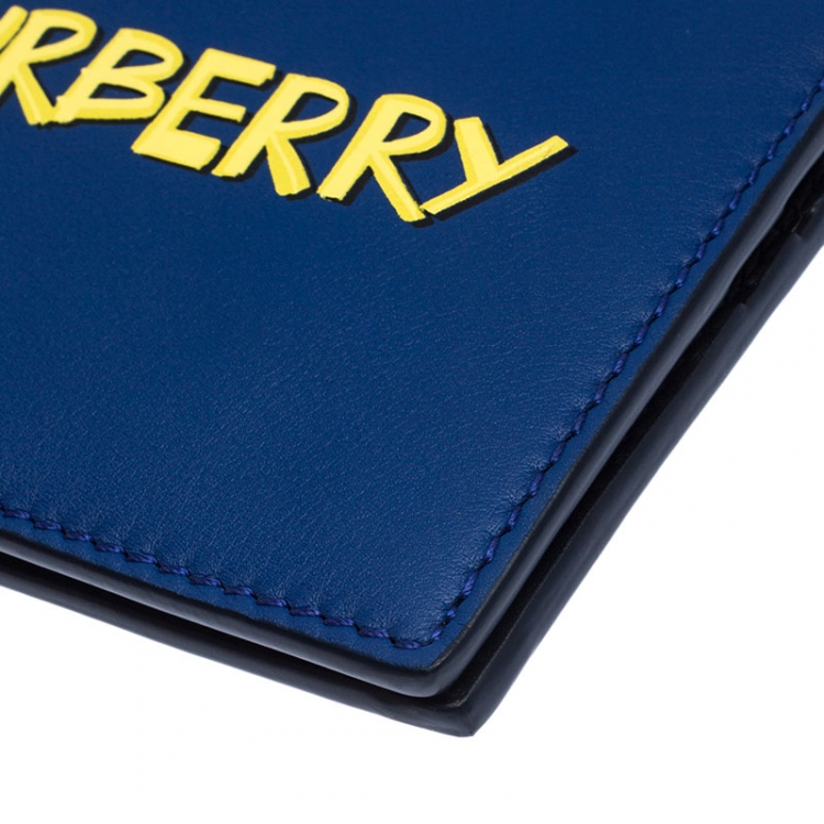 Pre Owned Burberry Blue Leather Bifold Wallet